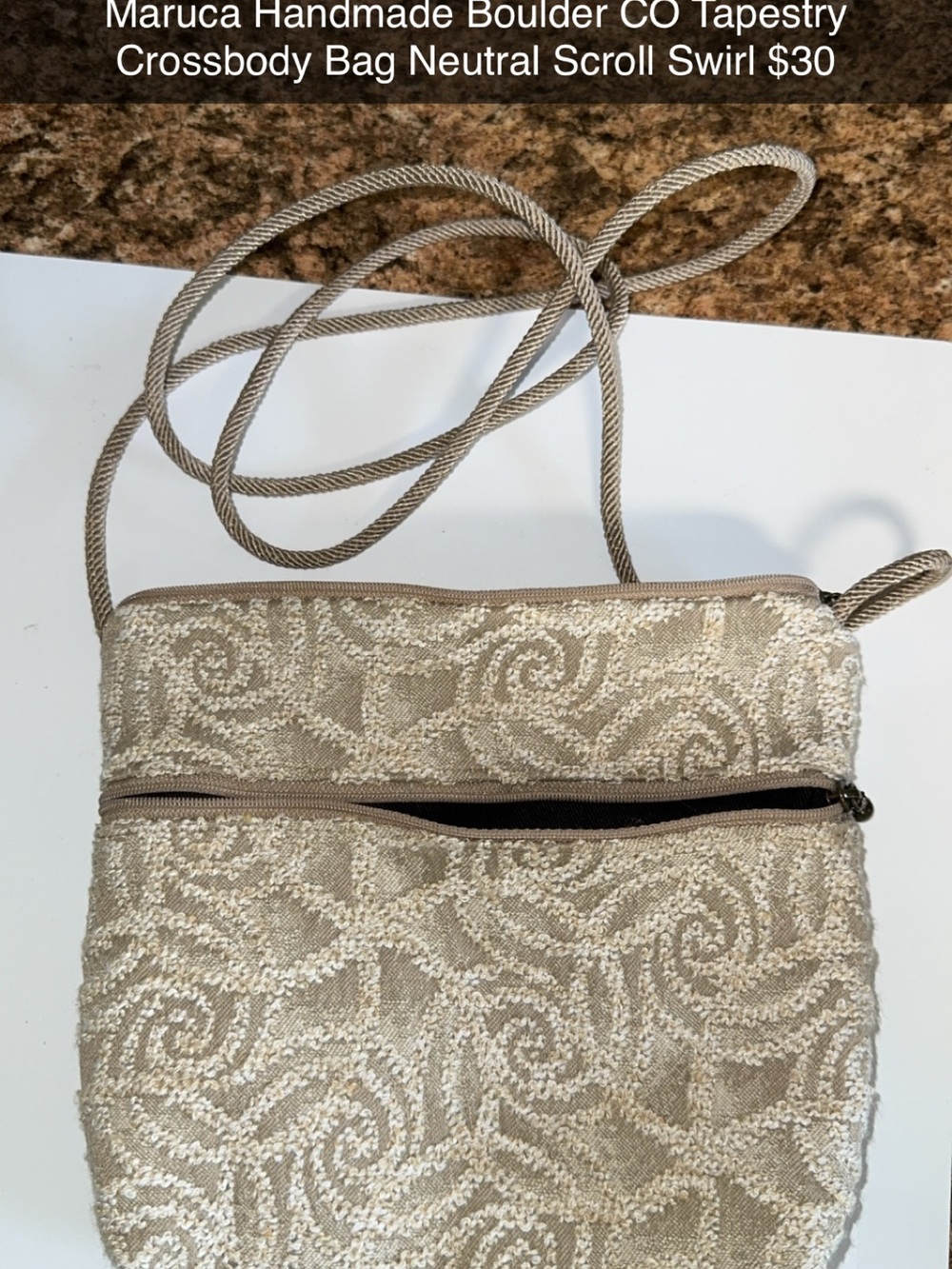 Handmade Neutral Scroll Tapestry Crossbody Bag